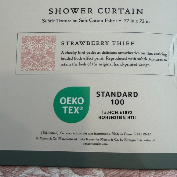 William Morris & Co STRAWBERRY THIEF Floral Shower Curtain Pink Ivory NEW - Picture 7 of 8